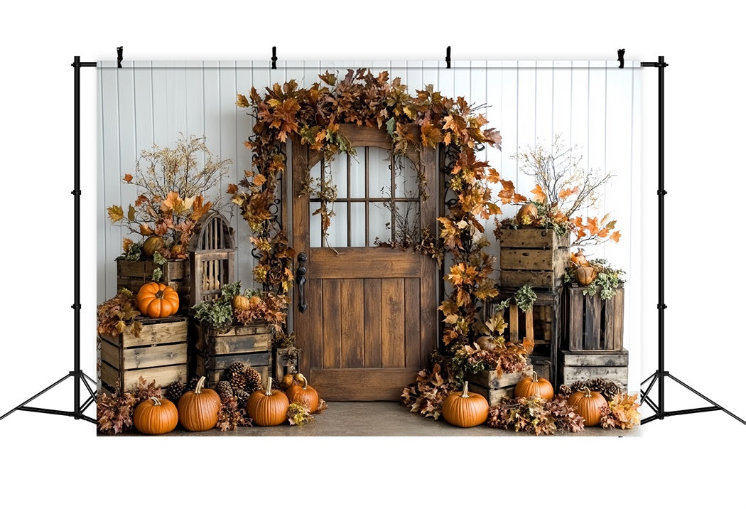 Thanksgiving Photo Backdrop Pumpkin Crate Autumn Leaves Thanksgiving Backdrop CSH58-132