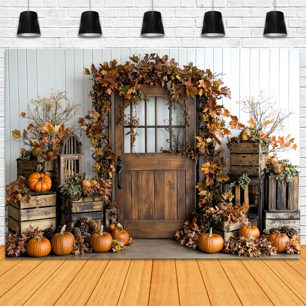 Thanksgiving Photo Backdrop Pumpkin Crate Autumn Leaves Thanksgiving Backdrop CSH58-132