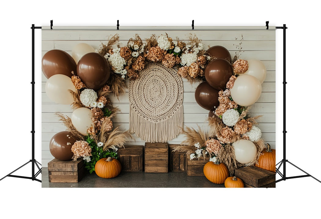 Thanksgiving Photo Backdrop Pumpkin Balloon Floral Arch Thanksgiving Backdrops CSH58-133