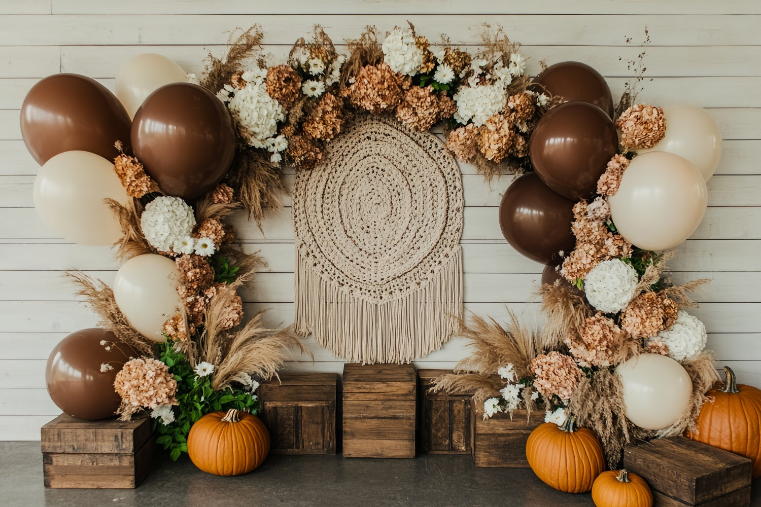 Thanksgiving Photo Backdrop Pumpkin Balloon Floral Arch Thanksgiving Backdrops CSH58-133
