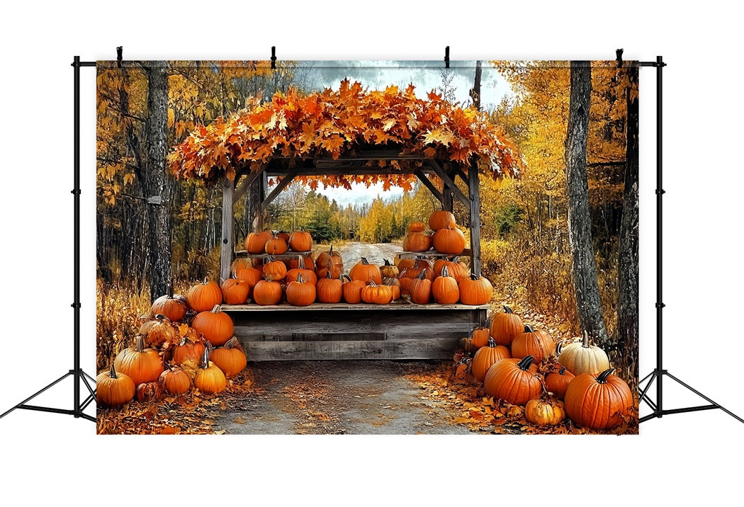 Thanksgiving Photo Backdrop Pumpkin Harvest Forest Stand Thanksgiving Backdrop CSH58-134