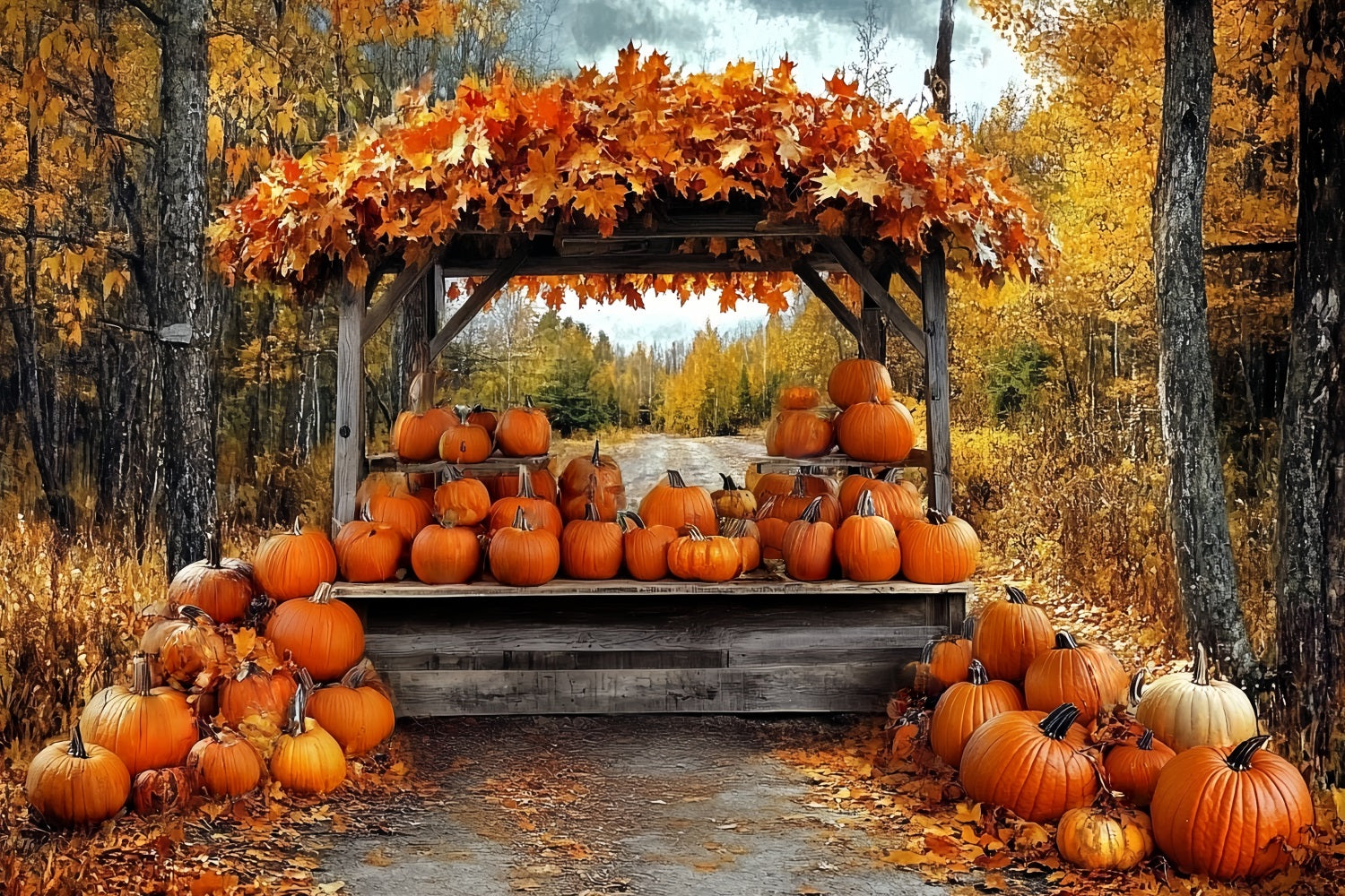 Thanksgiving Photo Backdrop Pumpkin Harvest Forest Stand Thanksgiving Backdrop CSH58-134