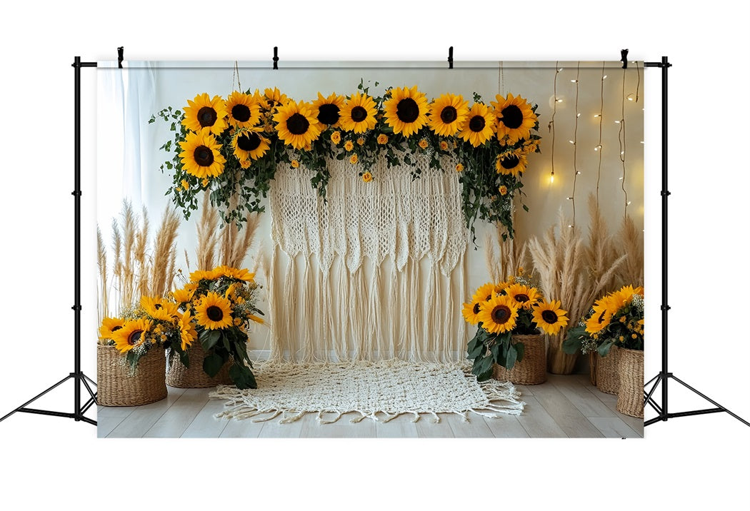 Thanksgiving Photo Backdrop Sunflower Macrame Rustic Decor Thanksgiving Backdrop CSH58-135