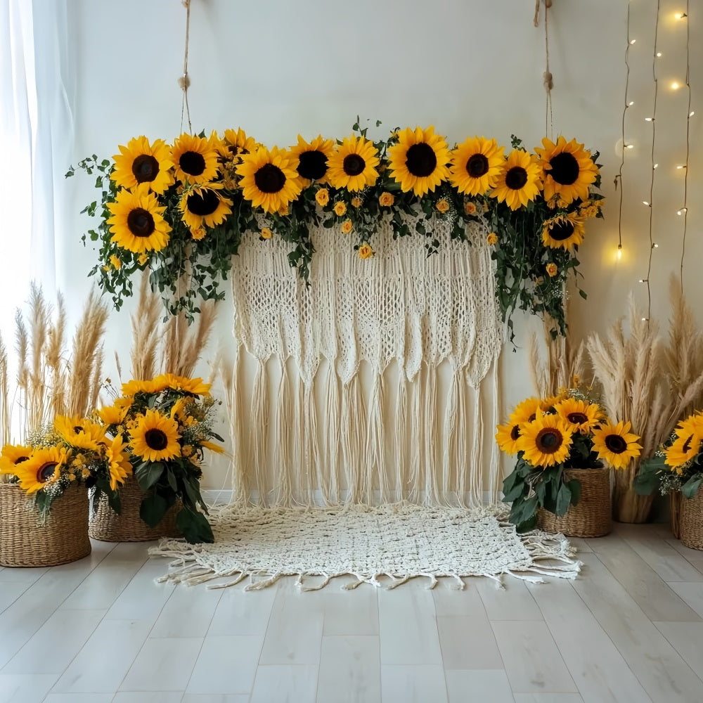 Thanksgiving Photo Backdrop Sunflower Macrame Rustic Decor Thanksgiving Backdrop CSH58-135
