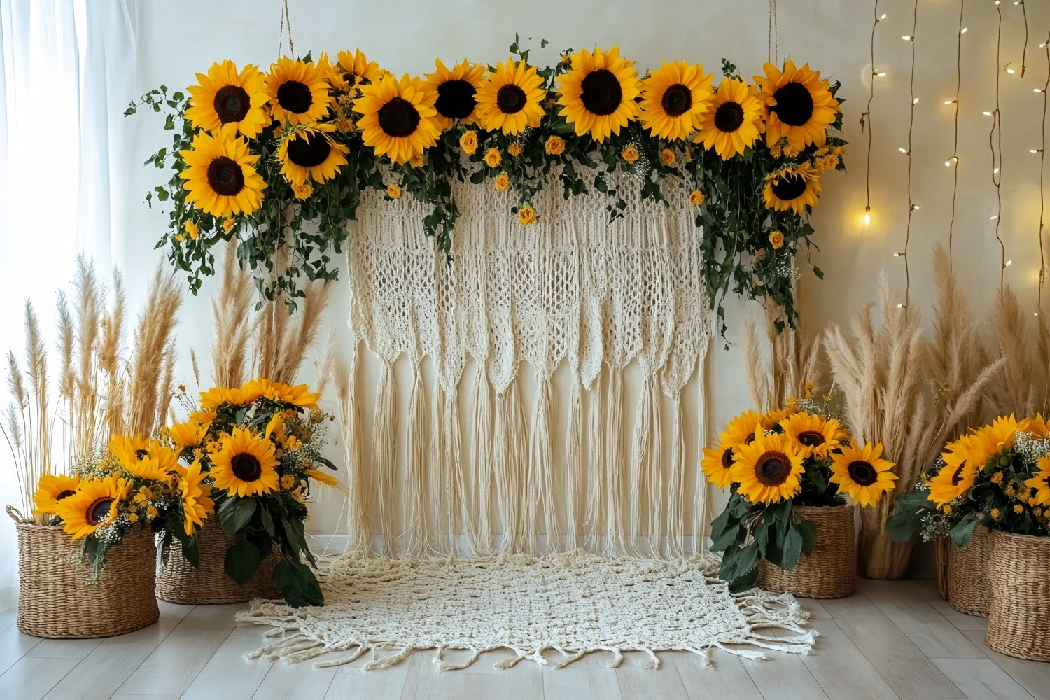 Thanksgiving Photo Backdrop Sunflower Macrame Rustic Decor Thanksgiving Backdrop CSH58-135
