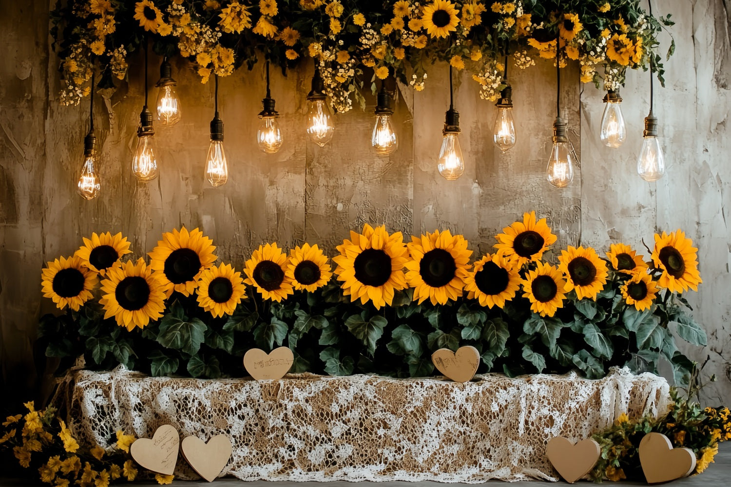 Thanksgiving Photo Backdrop Sunflower String Light Display Backdrop Thanksgiving CSH58-136