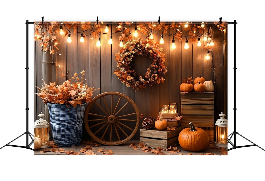 Rustic Backdrop Autumn Wreath Pumpkin Lanterns Thanksgiving Backdrop CSH58-138