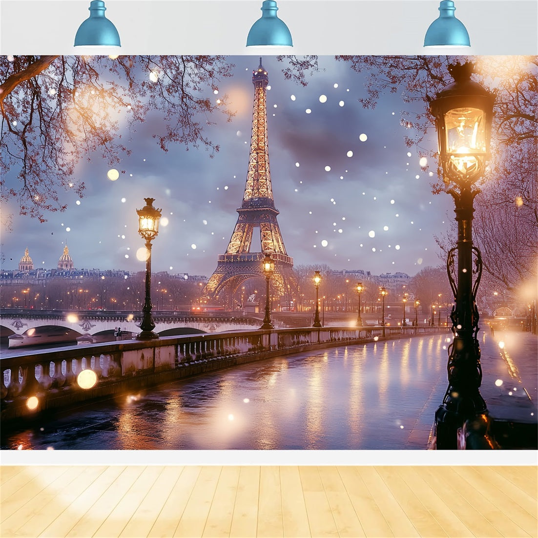 Eiffel Tower Backdrop Champs Elysées Bridge After Dreamy Rain Night Paris Backdrop Ideas CSH58-15