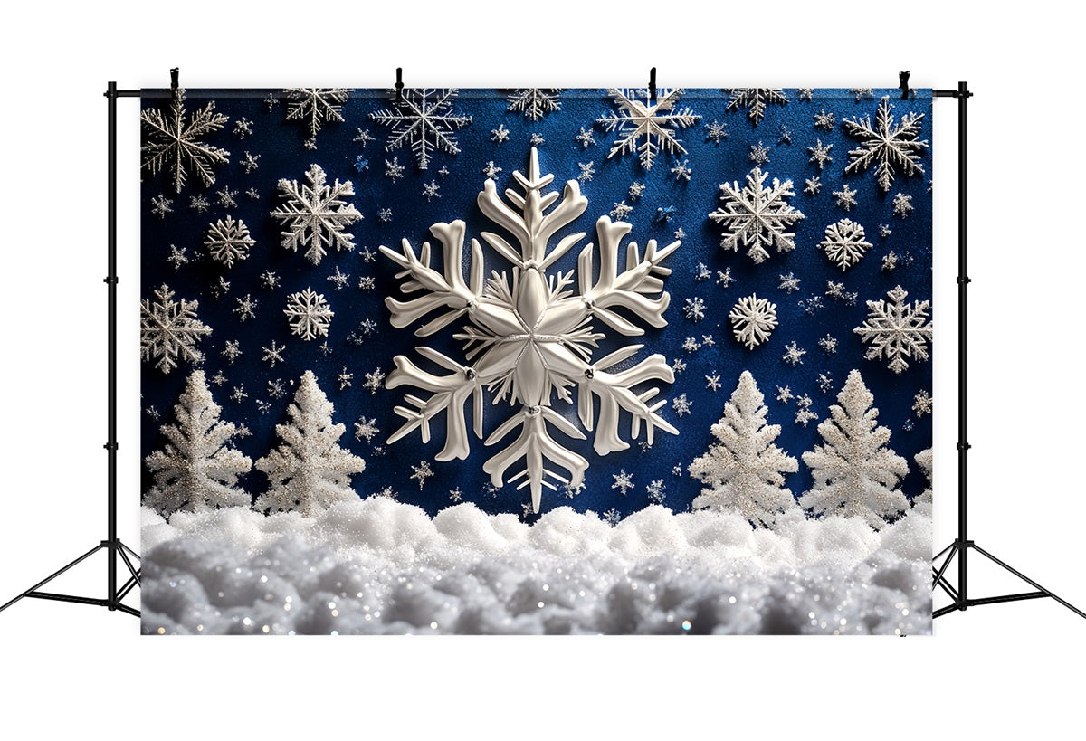 Snowflake Backdrop Blue Snowflake Forest and Glitter Trees Winter Backdrop CSH58-16
