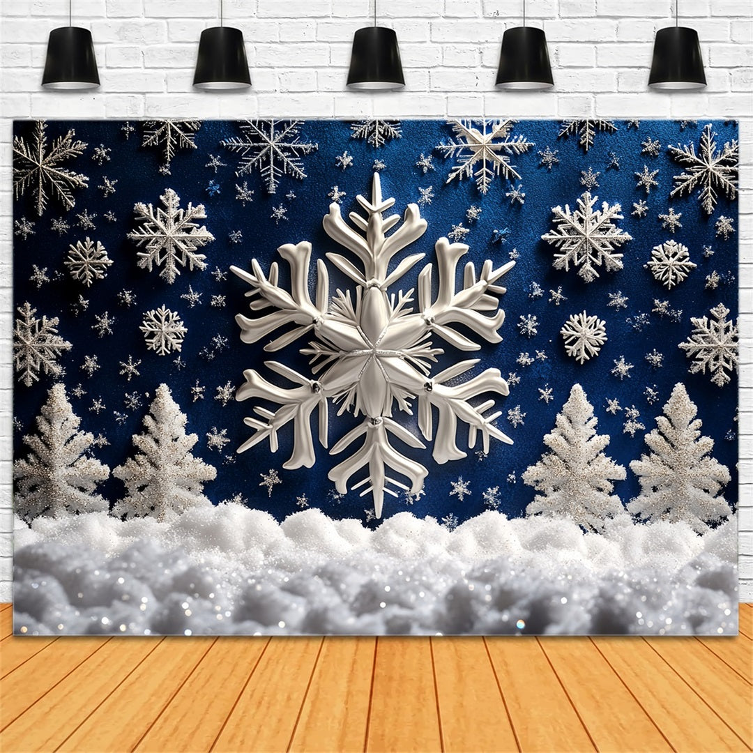 Snowflake Backdrop Blue Snowflake Forest and Glitter Trees Winter Backdrop CSH58-16