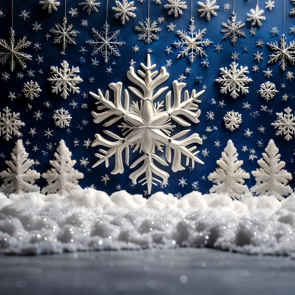 Snowflake Backdrop Blue Snowflake Forest and Glitter Trees Winter Backdrop CSH58-16
