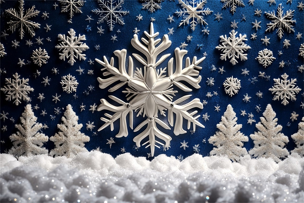 Snowflake Backdrop Blue Snowflake Forest and Glitter Trees Winter Backdrop CSH58-16