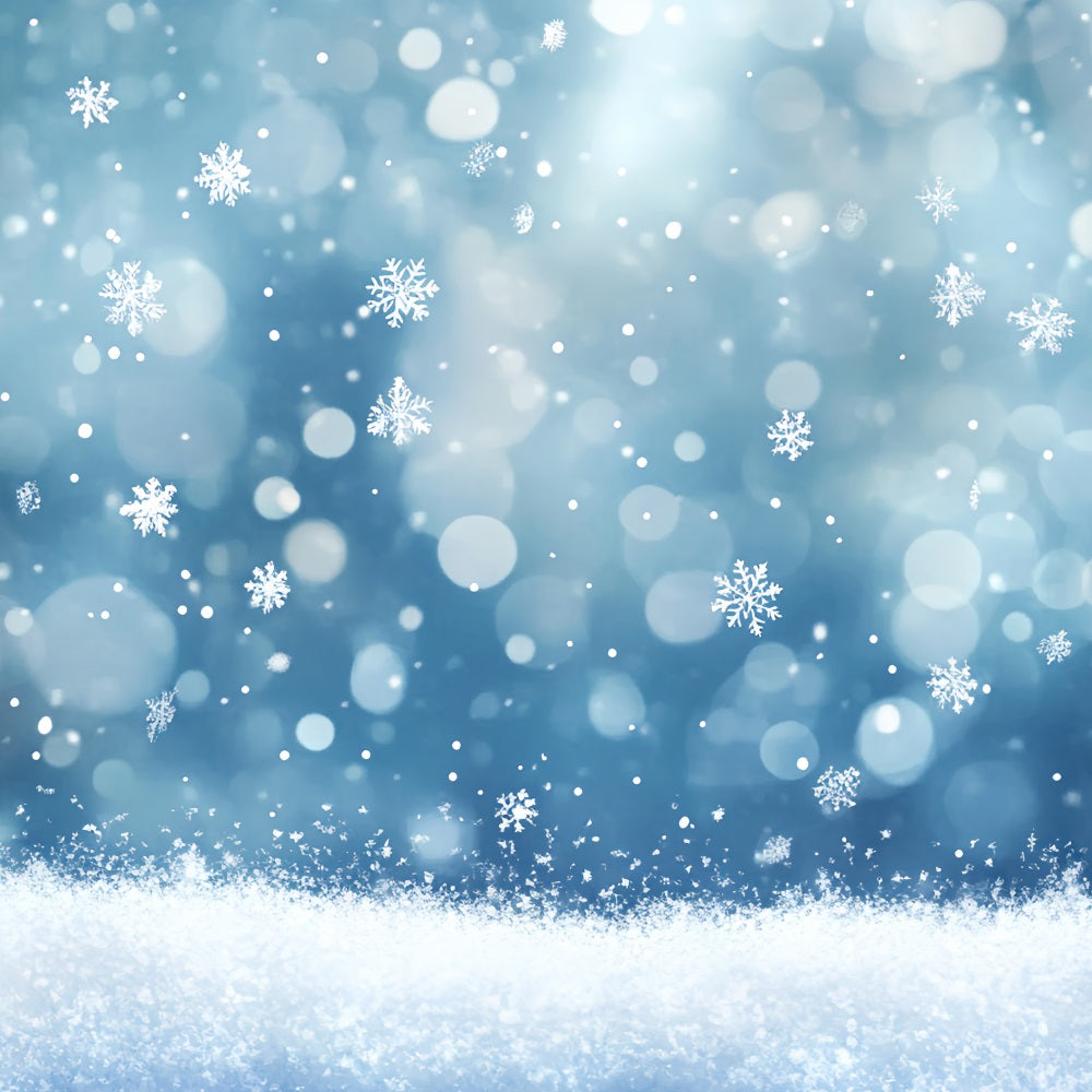 Snowflake Backdrop Falling Snowflakes and Sparkling Bokeh Lights Winter sky Backdrop CSH58-17