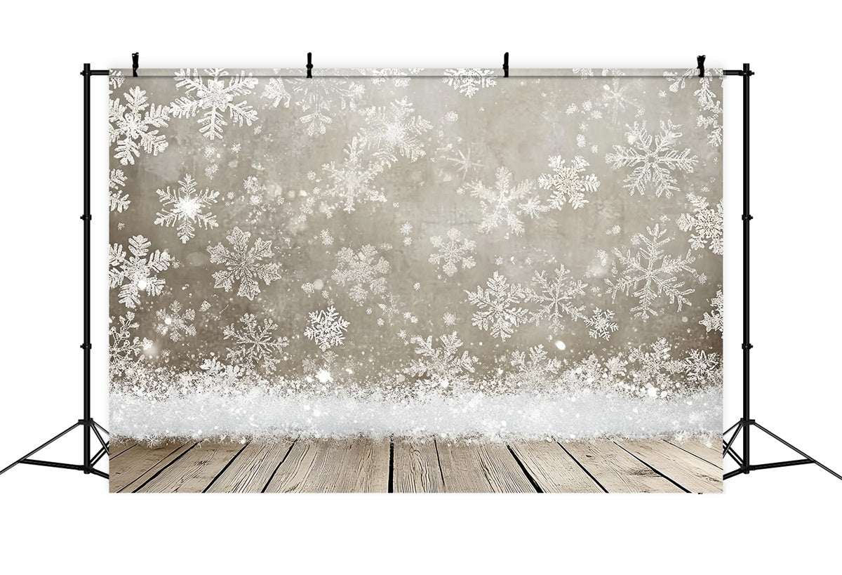 Snowflake Backdrop Silver Snowflakes and Rustic Wooden Floor Winter snow Backdrop CSH58-18