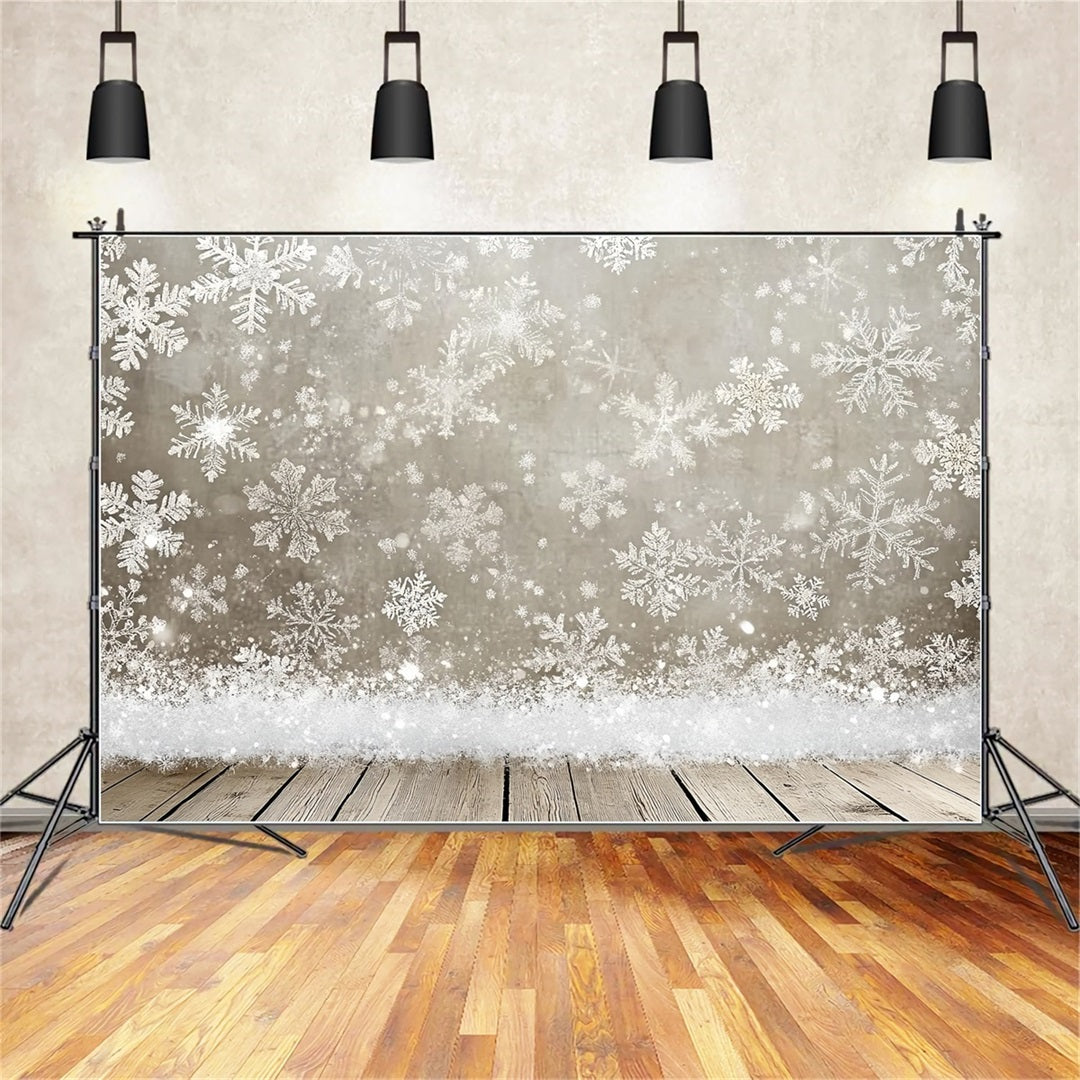 Snowflake Backdrop Silver Snowflakes and Rustic Wooden Floor Winter snow Backdrop CSH58-18