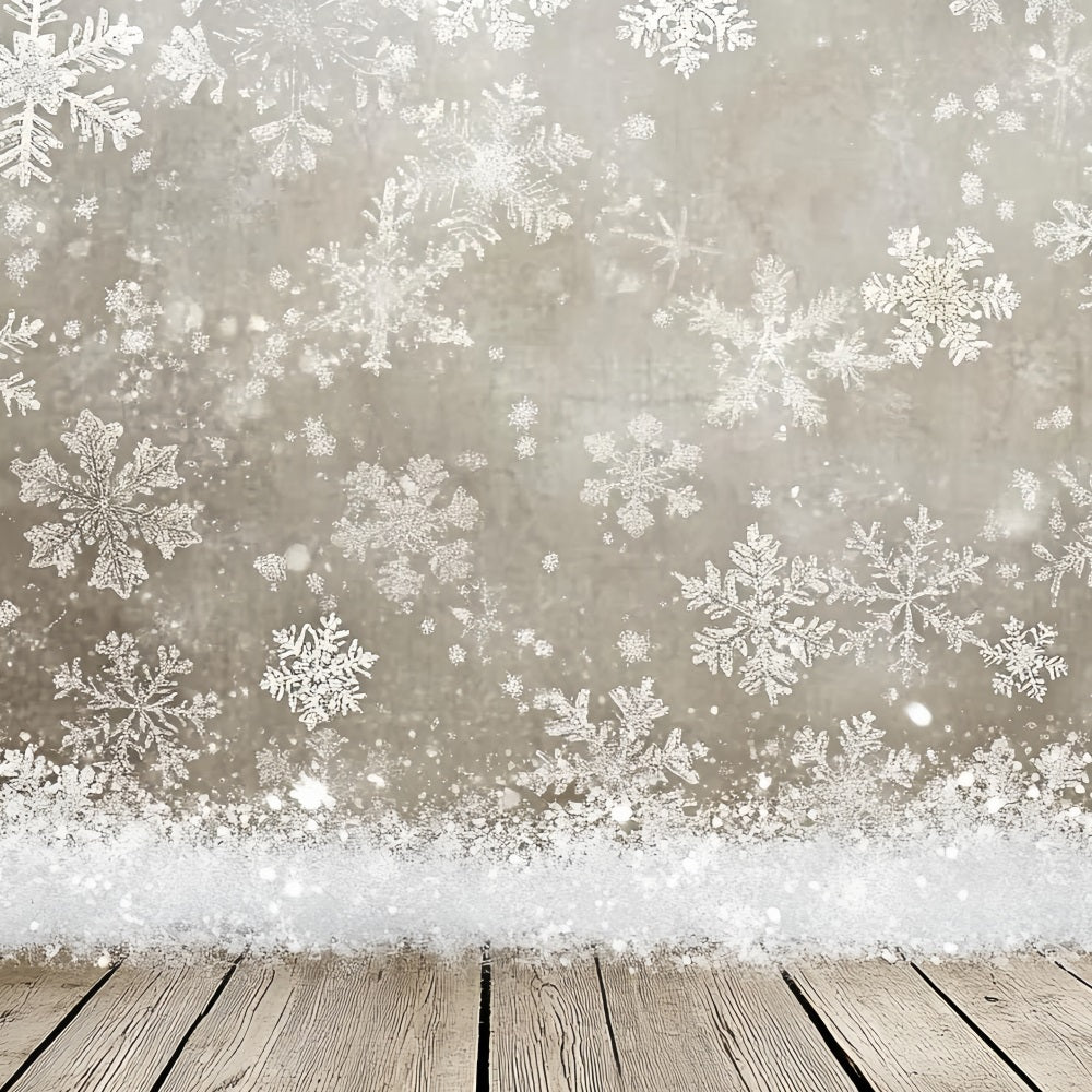 Snowflake Backdrop Silver Snowflakes and Rustic Wooden Floor Winter snow Backdrop CSH58-18
