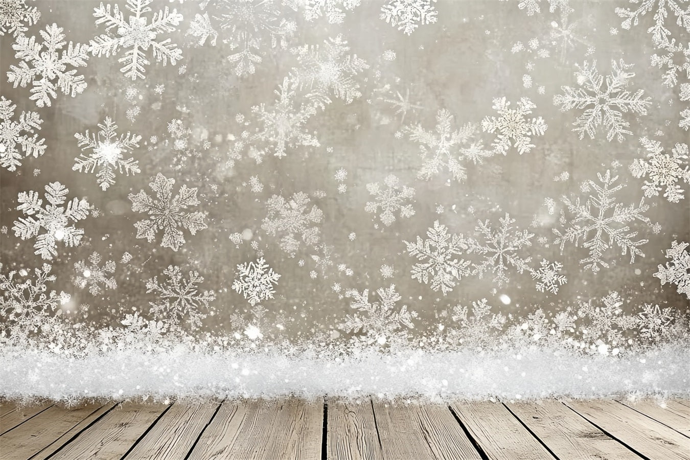 Snowflake Backdrop Silver Snowflakes and Rustic Wooden Floor Winter snow Backdrop CSH58-18