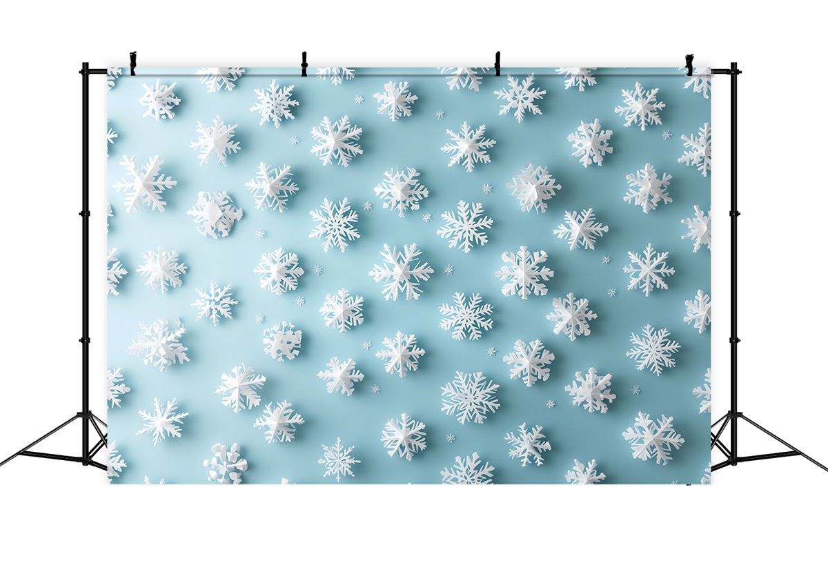 Snowflake Backdrop 3D White Snowflakes on Aqua Background Winter Backdrops CSH58-19