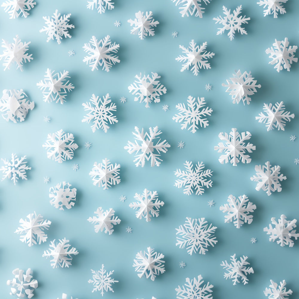 Snowflake Backdrop 3D White Snowflakes on Aqua Background Winter Backdrops CSH58-19