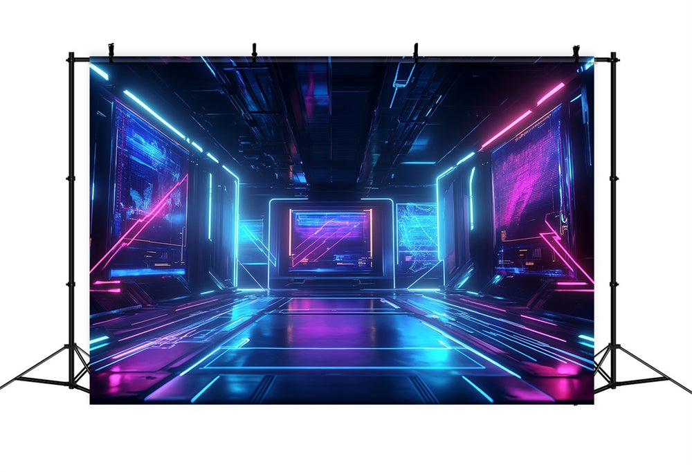 Peripheral Computer Backdrop Cool Backdrops Neon Cyberpunk Digital Corridor Abstract Backdrop CSH58