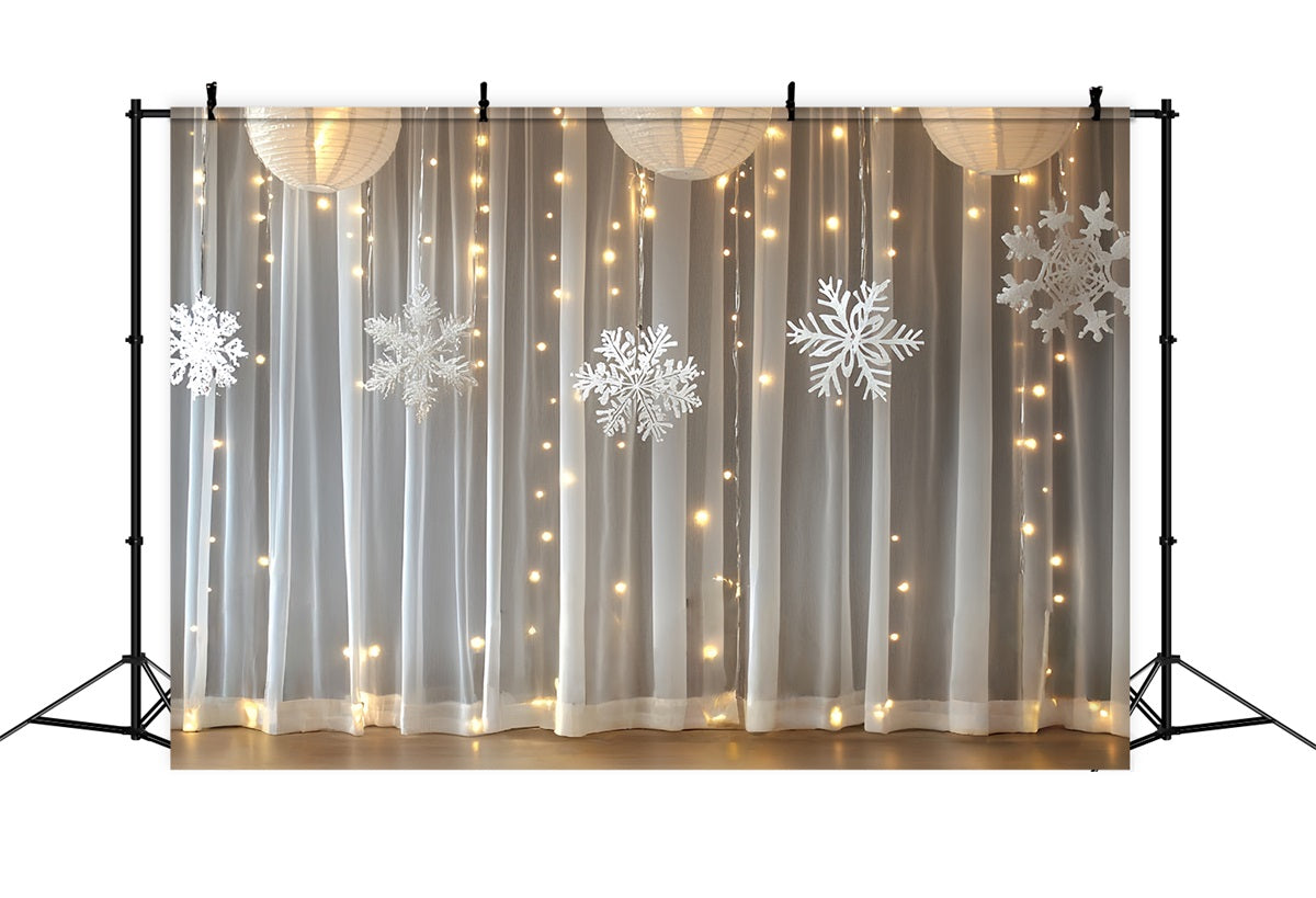 Snowflake Backdrop Snowflake Lantern Curtain with Warm Lights Winter Backdrops CSH58-20