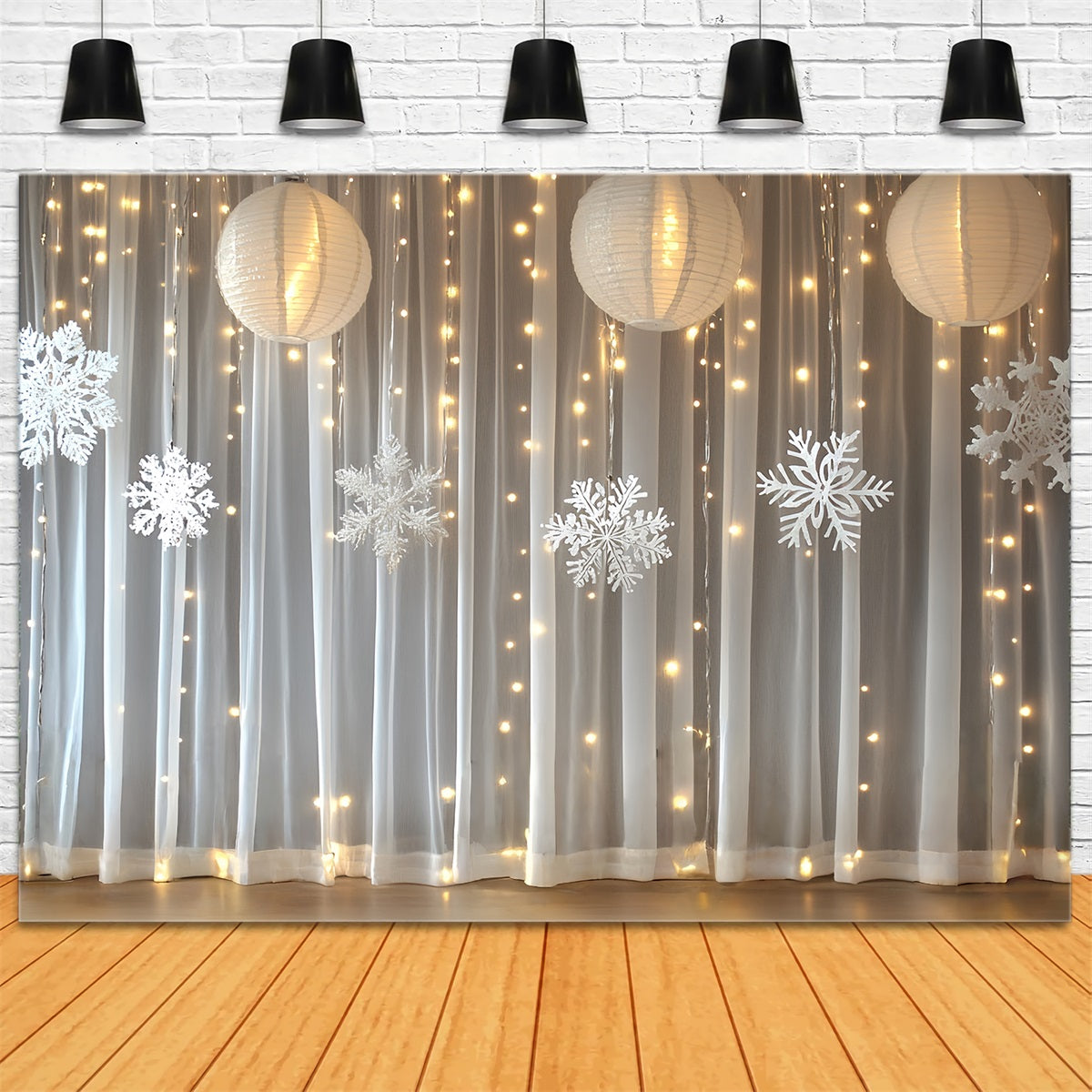 Snowflake Backdrop Snowflake Lantern Curtain with Warm Lights Winter Backdrops CSH58-20