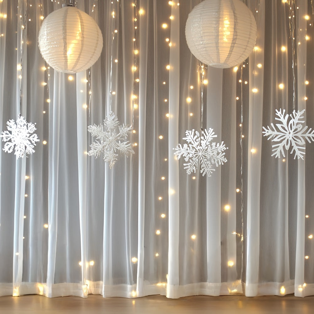 Snowflake Backdrop Snowflake Lantern Curtain with Warm Lights Winter Backdrops CSH58-20