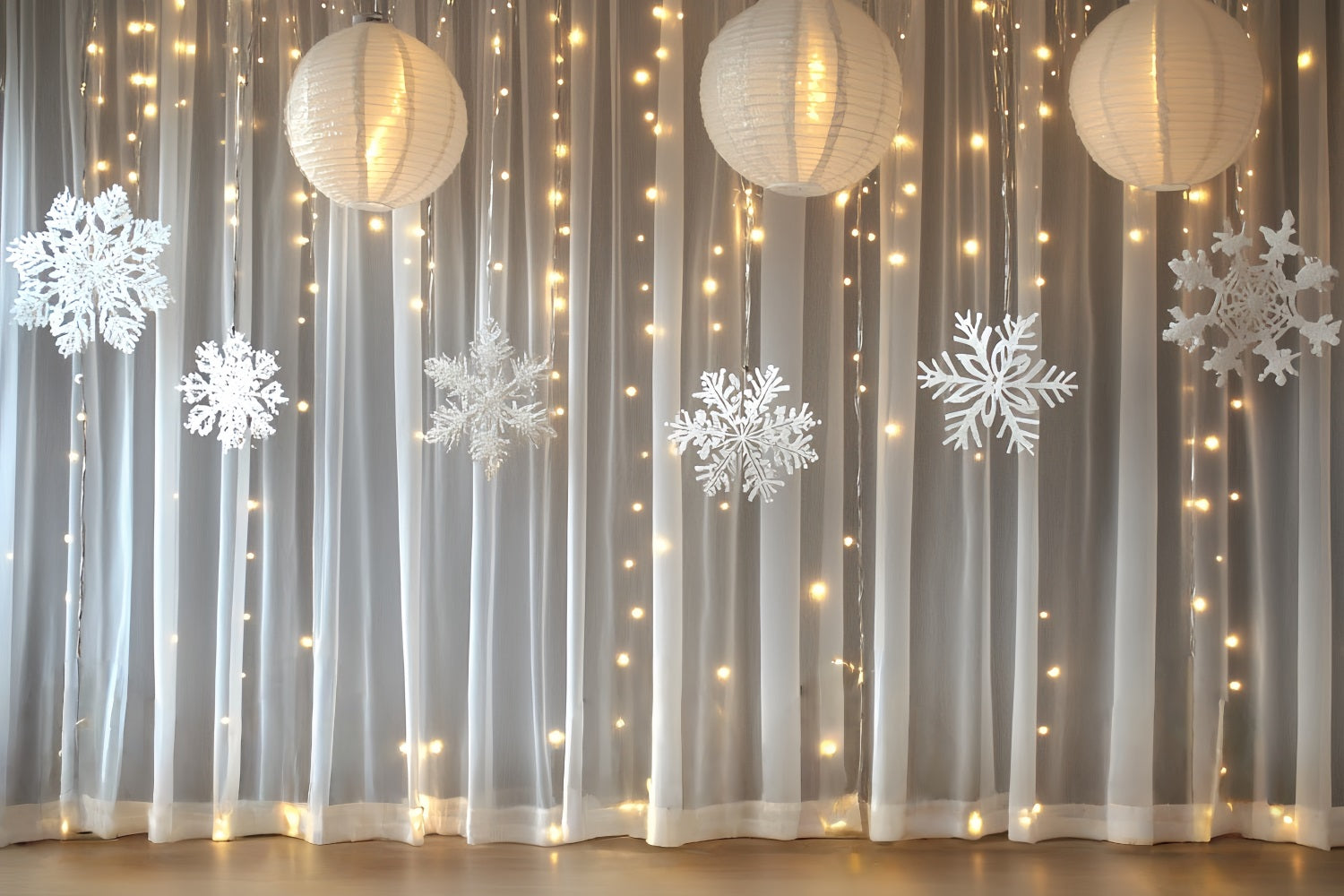 Snowflake Backdrop Snowflake Lantern Curtain with Warm Lights Winter Backdrops CSH58-20