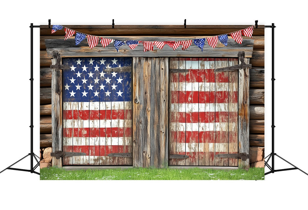 American Flag Patriotic Backdrop Rustic Barn Door USA Flag Backdrop CSH58-202