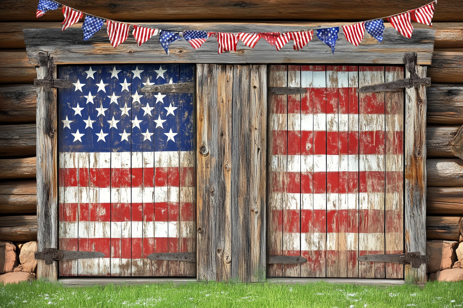 American Flag Patriotic Backdrop Rustic Barn Door USA Flag Backdrop CSH58-202
