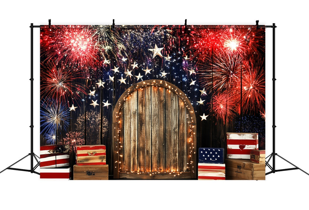 Patriotic Backdrop Fireworks Starry Night American Flag Photography Backdrop CSH58-203