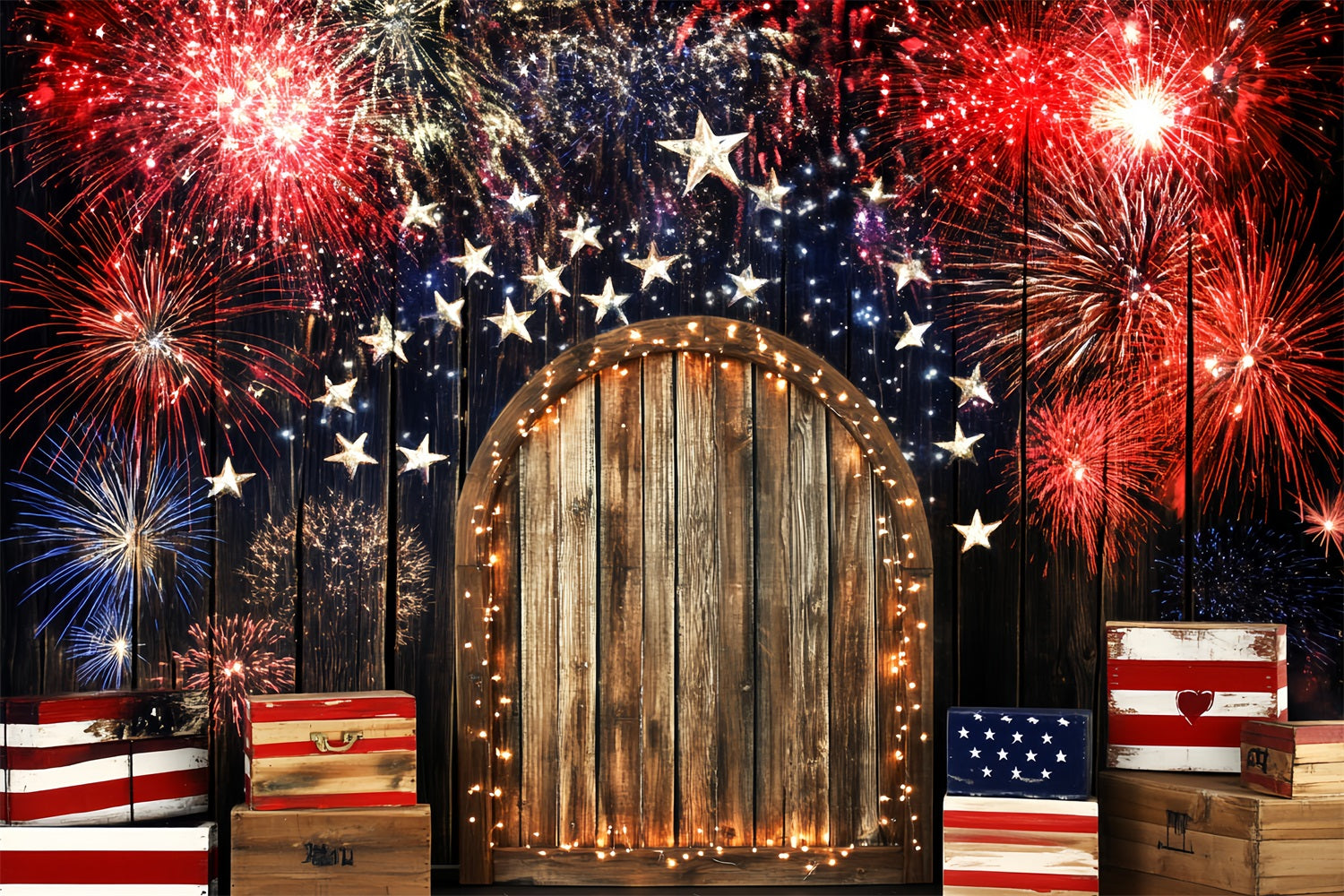 Patriotic Backdrop Fireworks Starry Night American Flag Photography Backdrop CSH58-203