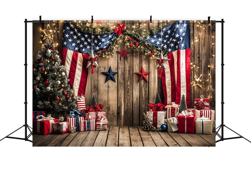 Patriotic Backdrop Patriotic Christmas Tree Gift American Flag Photo Backdrop CSH58-204