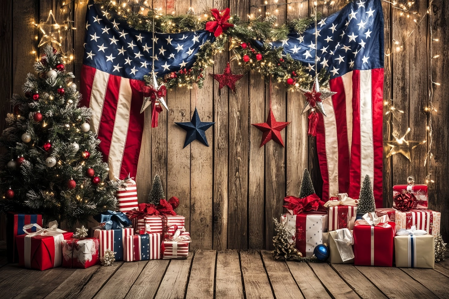 Patriotic Backdrop Patriotic Christmas Tree Gift American Flag Photo Backdrop CSH58-204