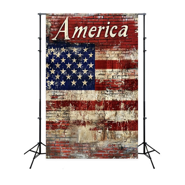 American Flag Patriotic Backdrop Weathered Brick Wall US Flag Photo Backdrop CSH58-206