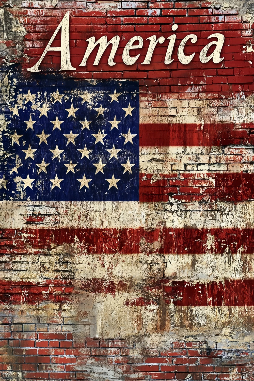 American Flag Patriotic Backdrop Weathered Brick Wall US Flag Photo Backdrop CSH58-206