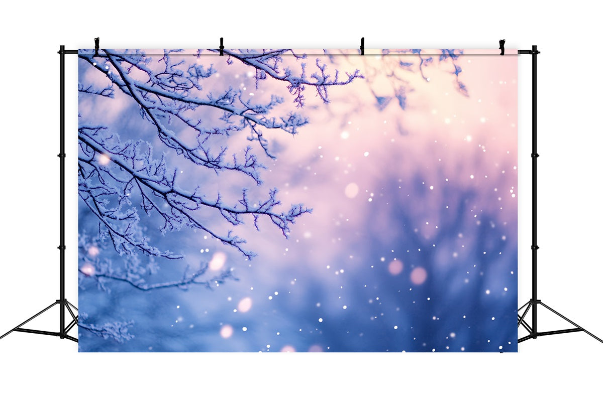 Snowflake Backdrop Frosted Branches in Twilight Glow Winter Photo Backdrop CSH58-21
