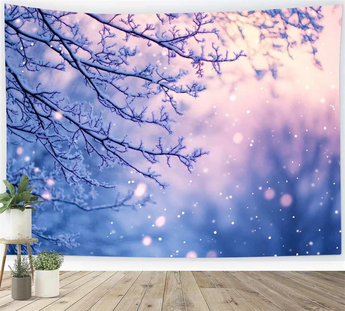 Snowflake Backdrop Frosted Branches in Twilight Glow Winter Photo Backdrop CSH58-21