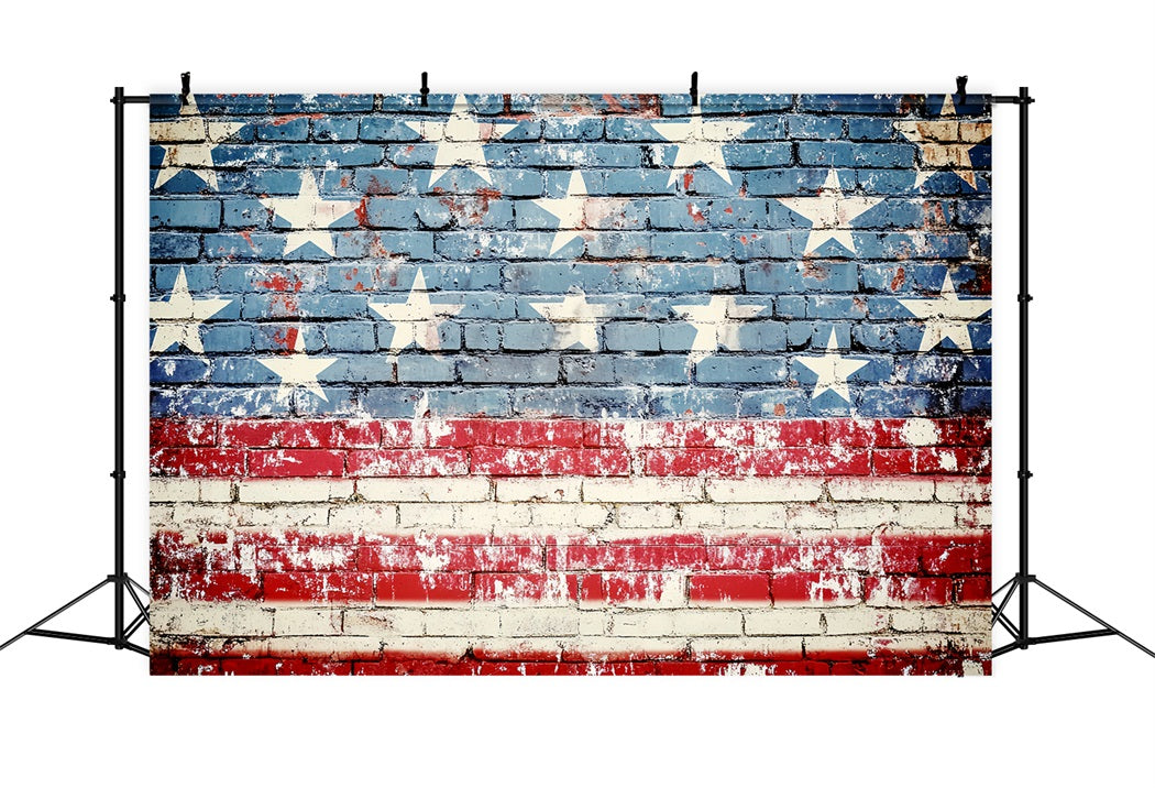 Patriotic Photo Backdrop Distressed Brick Wall Flag Photo Backdrop CSH58-210