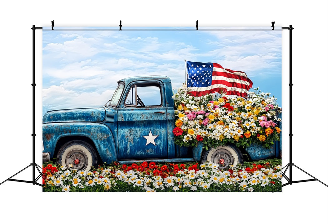 American Flag Patriotic Photo Backdrop Classic Blue Truck USA Flag Backdrop CSH58-211