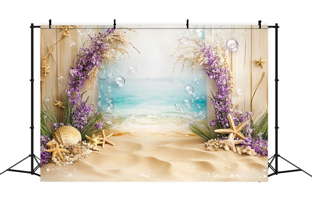 Summer Ocean Backdrop Seashell Starfish Floral Beach Summer Backdrop CSH58-212