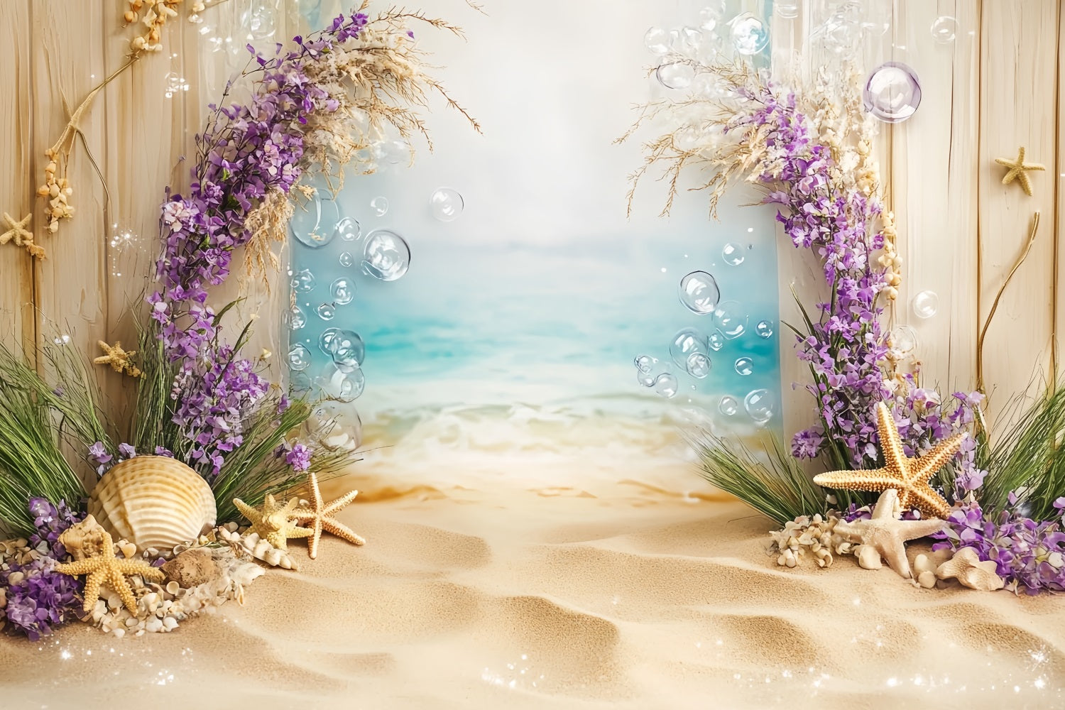 Summer Ocean Backdrop Seashell Starfish Floral Beach Summer Backdrop CSH58-212