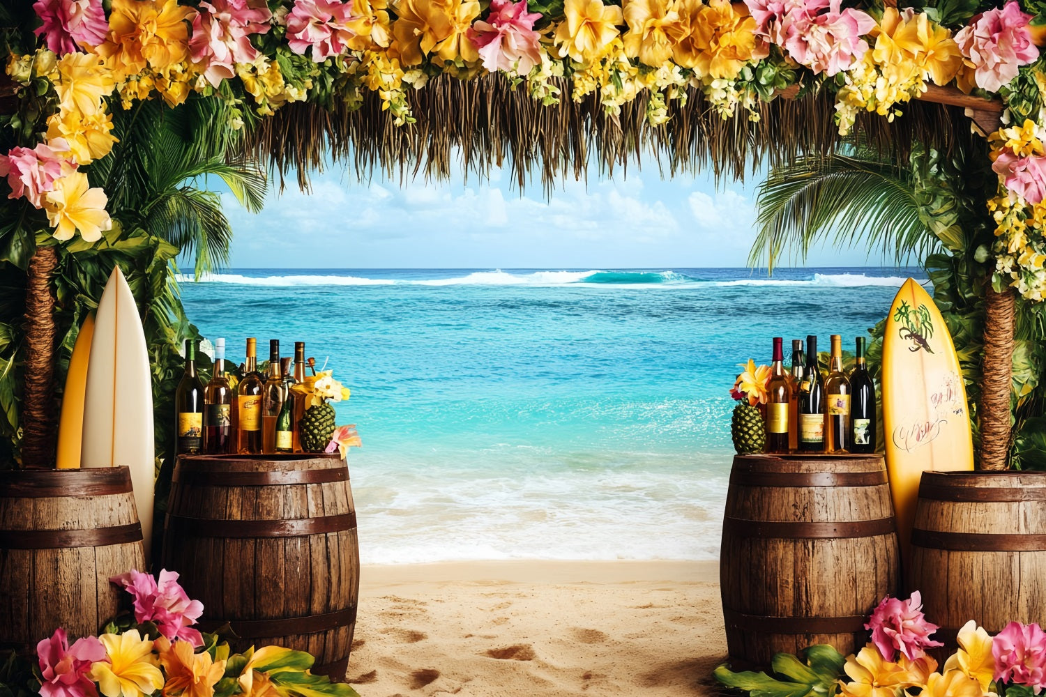 Summer Ocean Backdrop Tropical Surfboard Tiki Bar Summer Backdrops CSH58-213