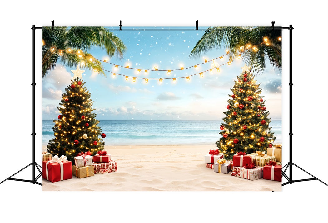Summer Ocean Backdrop Christmas Palm Tree Paradise Summer Photo Backdrop CSH58-214