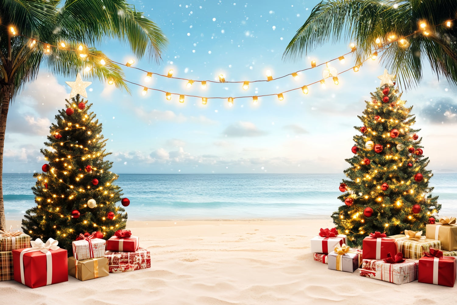 Summer Ocean Backdrop Christmas Palm Tree Paradise Summer Photo Backdrop CSH58-214