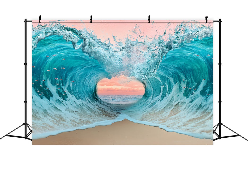 Summer Ocean Backdrop Ocean Wave Heart Sunset Summer Beach Backdrop CSH58-215