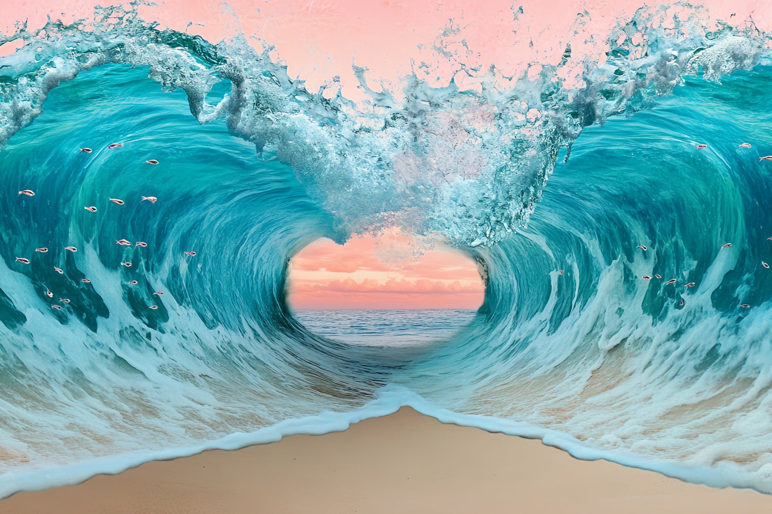 Summer Ocean Backdrop Ocean Wave Heart Sunset Summer Beach Backdrop CSH58-215