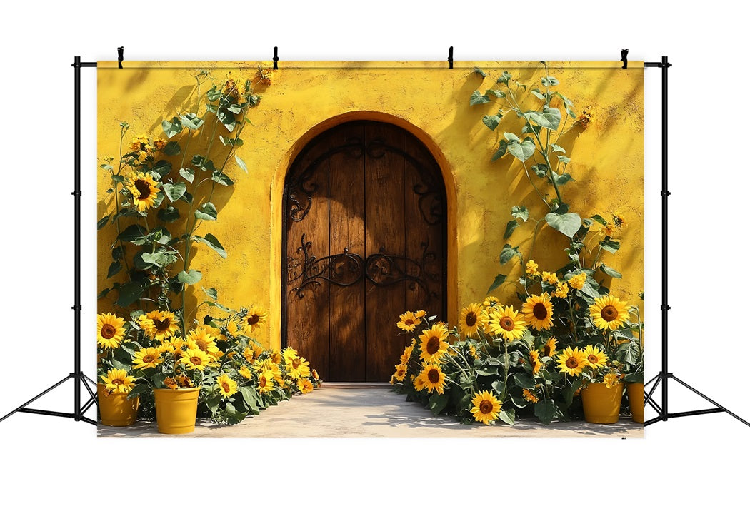 Autumn Sunflower Backdrop Wood Door Rustic Charm Fall Backdrop CSH58-217
