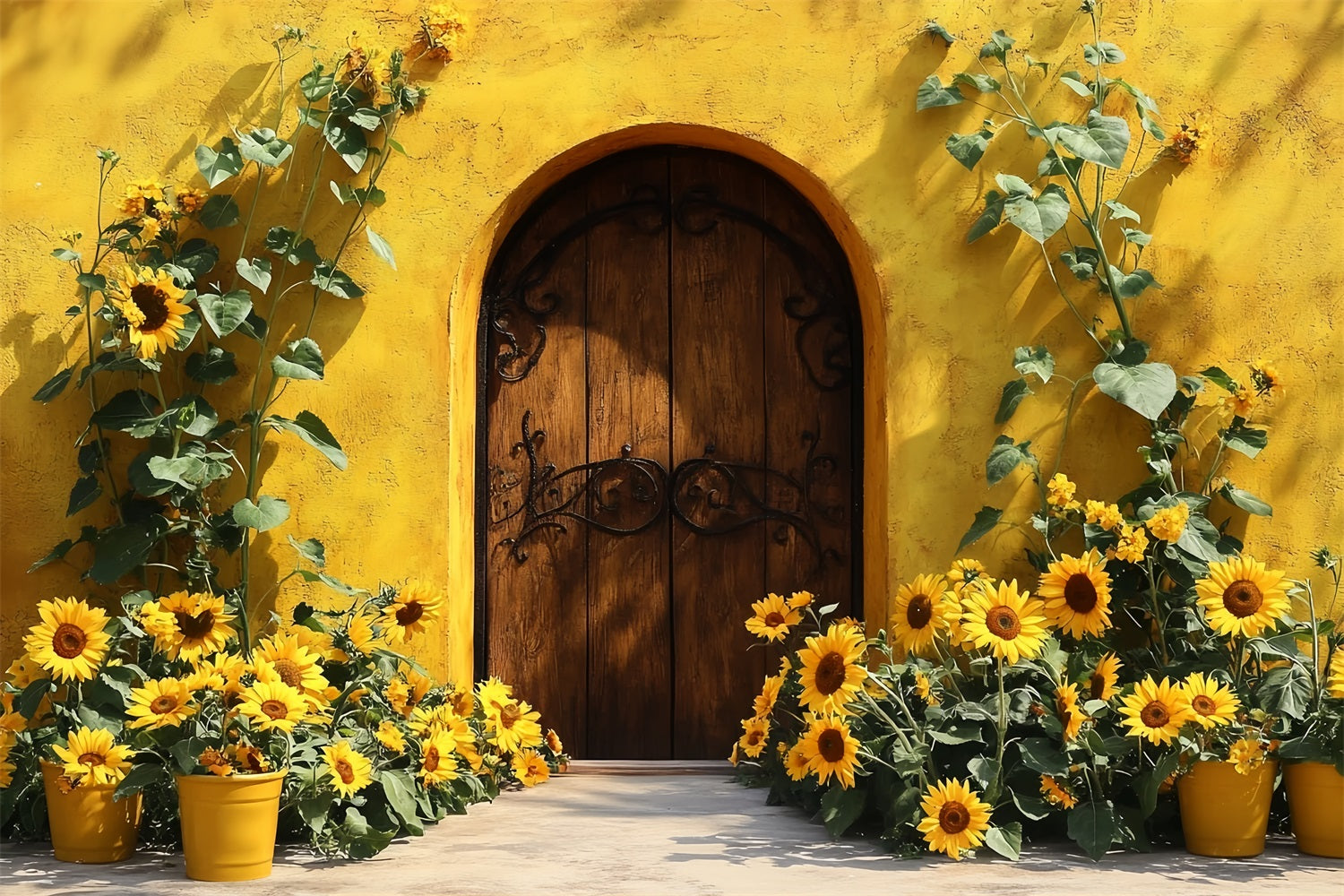 Autumn Sunflower Backdrop Wood Door Rustic Charm Fall Backdrop CSH58-217