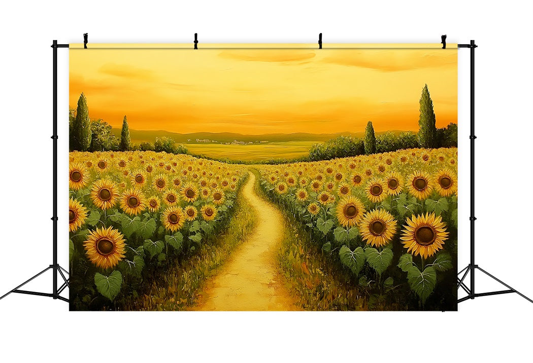 Fall Sunflower Backdrop Golden Sunset Sunflower Path Autumn Photo Backdrop CSH58-218
